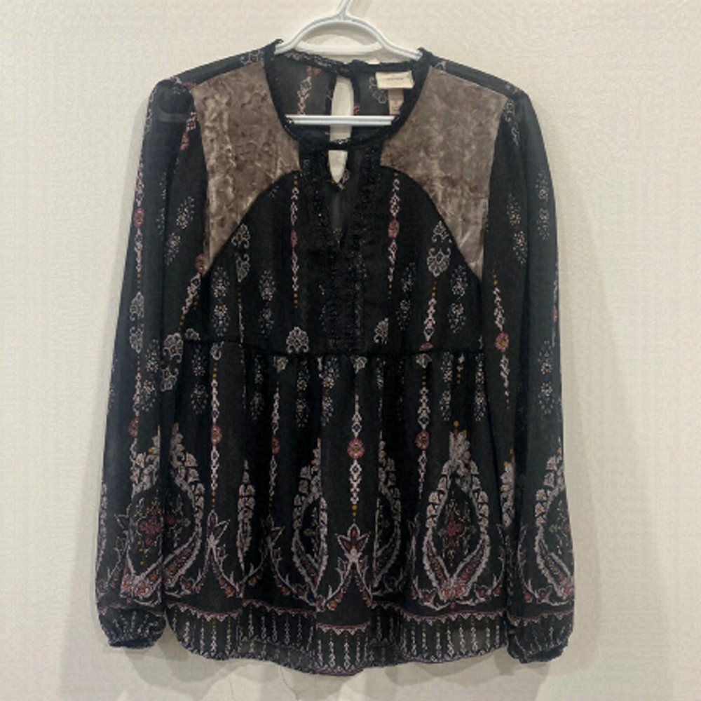 Sheer Blouse with Velvet Patches